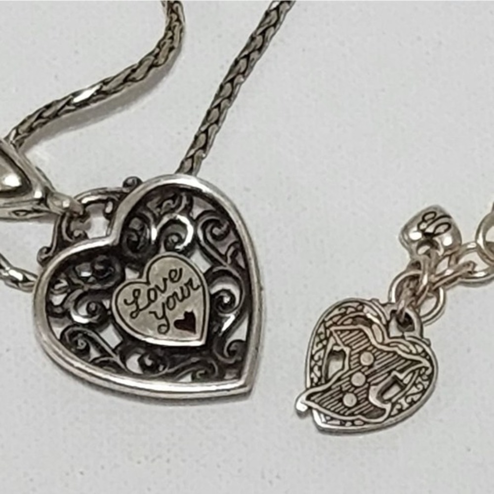 Brighton Silver Plated Heart Pendant‎ Necklace Red Crystal Toggle Charm - Picture 4 of 5